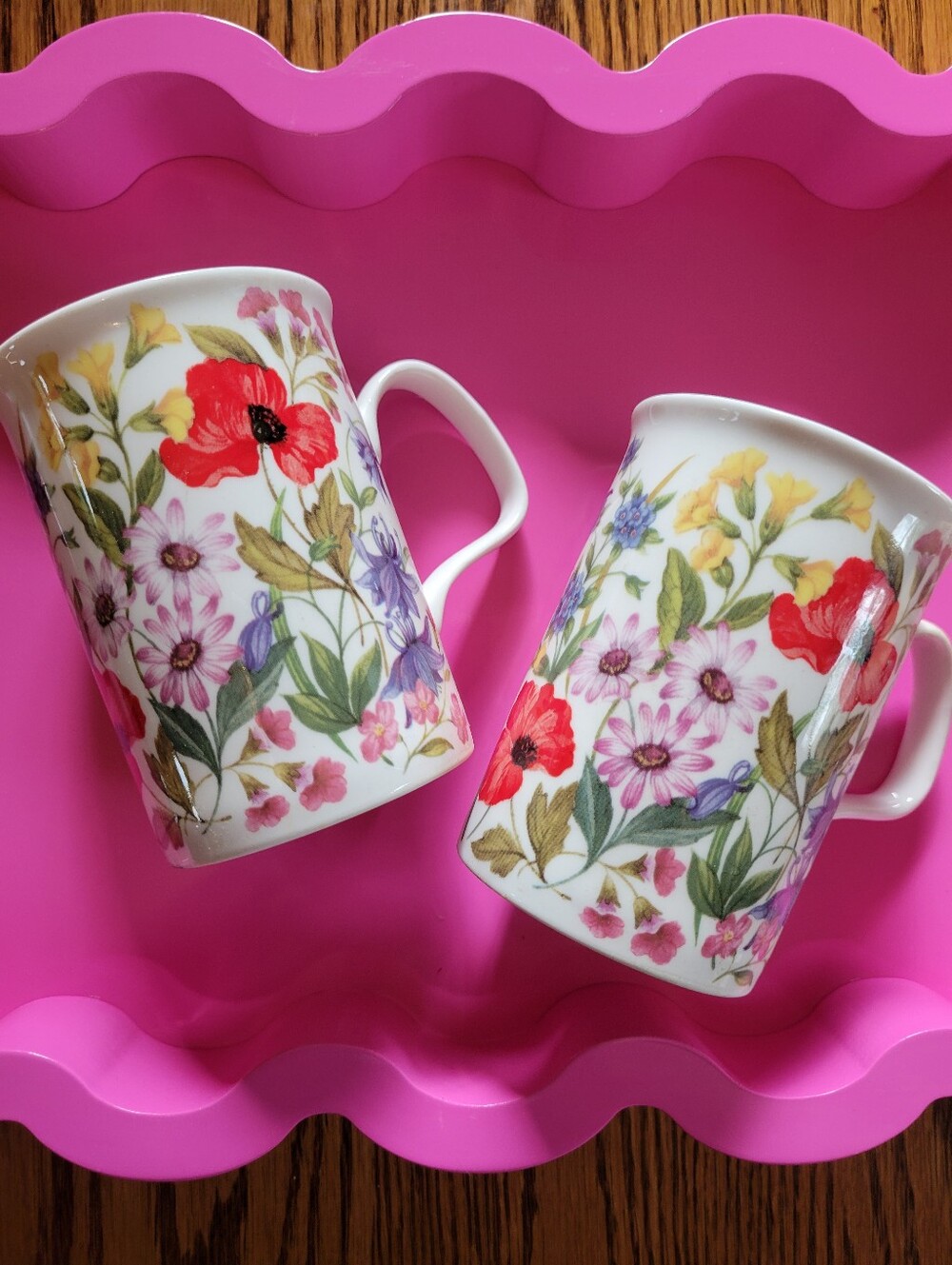 Roy Kirkham Bone China Flower Print Mugs Staffirdshire 1996 NOS